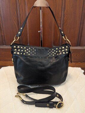 Coach Zoe Black Studded  Hobo Handbag - F1071-F15237